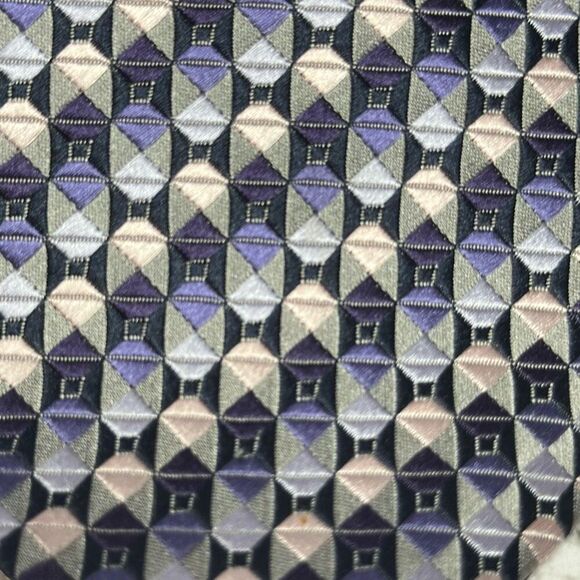 Roberto Villini Geometric Handmade Silk necktie Tie Purple Pink - Picture 2 of 6